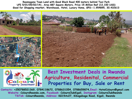 Rwamagana Town Land with Good Black Road 400 meters behind Taxi Park, UPI 5/01/05/02/141, Area 887 Square Meters, Good for Shopping market, Warehouse, Hotel, Luxury Home