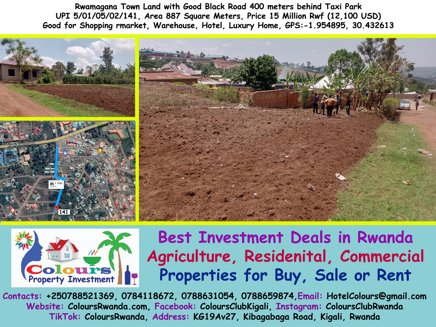 Rwamagana Town Land with Good Black Road 400 meters behind Taxi Park, UPI 5/01/05/02/141, Area 887 Square Meters, Good for Shopping market, Warehouse, Hotel, Luxury Home
